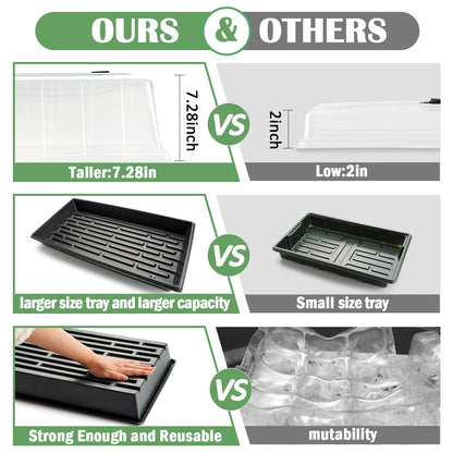 1020 Plant Tray with Tall 7.3'' Dome, 5-Pack Extra Large Seed Starter Tray with Humidity Domes, Heavy Duty 1020 Trays and Flats with Lid, Seed Germination Mini Greenhouse No Hole for Balcony Garden