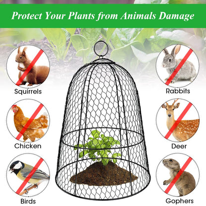 6 Pack Garden Chicken Wire Cloche,19" x 14" Large Plant Protector Cover for Keeping Squirrels,Rabbits,Bunny Chickens Bird Small Animals Out Garden Decoration Wire Plants Dome Metal Cloches-Black