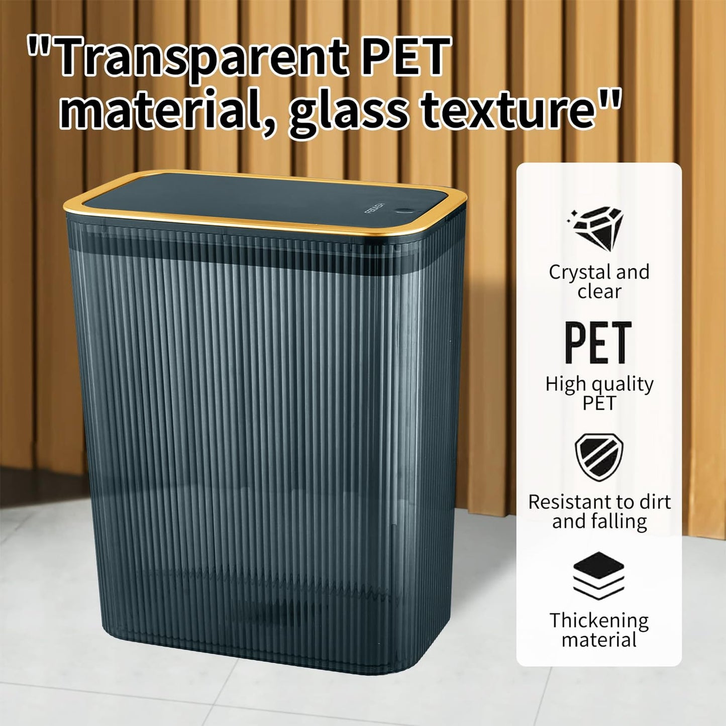 Transparent Trash Can, Bathroom Trash Cans with Lids, 2.6 Gallon Garbage Can for Bedroom, Office, Plastic Slim Waste Basket with Press Top Lid, 10L Clear Trash Bin for Home, Kitchen (Blue)