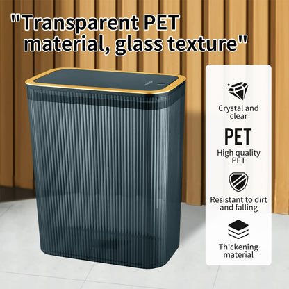 Transparent Trash Can, Bathroom Trash Cans with Lids, 2.6 Gallon Garbage Can for Bedroom, Office, Plastic Slim Waste Basket with Press Top Lid, 10L Clear Trash Bin for Home, Kitchen (Blue)