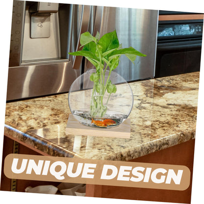 SUPVOX 2sets Glass Plant Wooden Base for Home Decor Indoor Hydroponic Plant Display Elegant Terrarium Design for Office and Wedding Decoration