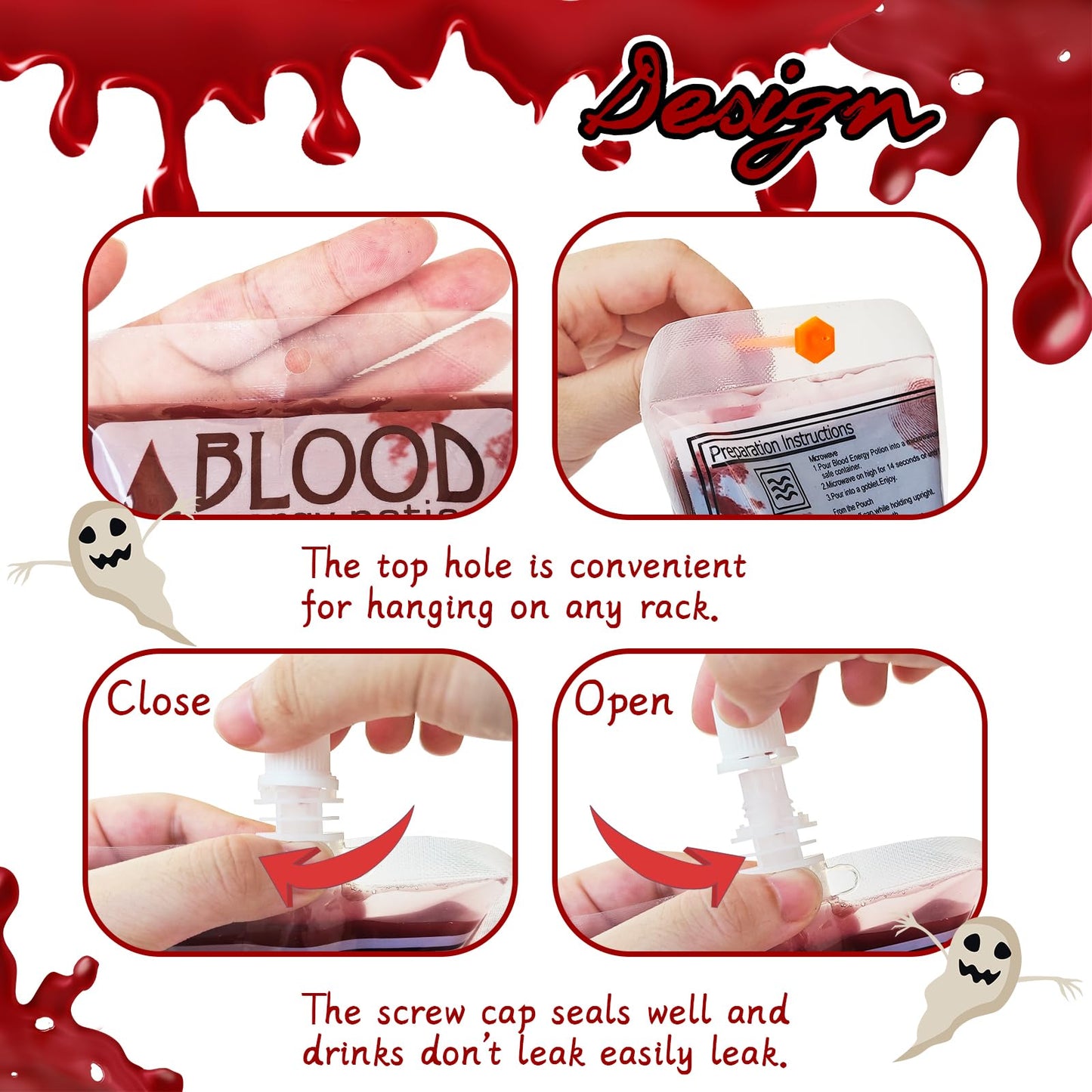 40 Pack Blood Bags for Drinks,8.5oz Halloween Decoration Drink Container,Reusable Food Grade Drink Pouches with Funnel,Nurse Party Decorations Halloween Party Favors