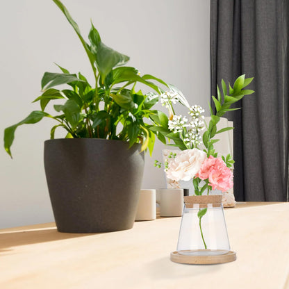 Ipetboom Hydroponic Glass Vase with Wooden Base and Brush, Ecological Bottle for Office Plant Propagation and Gardening Display, Glass Planter Terrarium for Indoor Home Décor