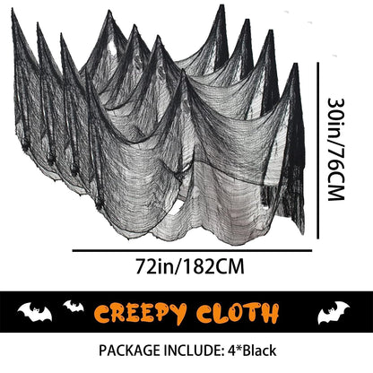 4 Pack Halloween Creepy Cloth Decorations, 30X72 Inch Black Scary Halloween Gauze Cloths, Spooky Cloth for Haunted House, Outdoor Patio, Garden, Halloween Indoor Wall Windows Black Cheesecloth Decor