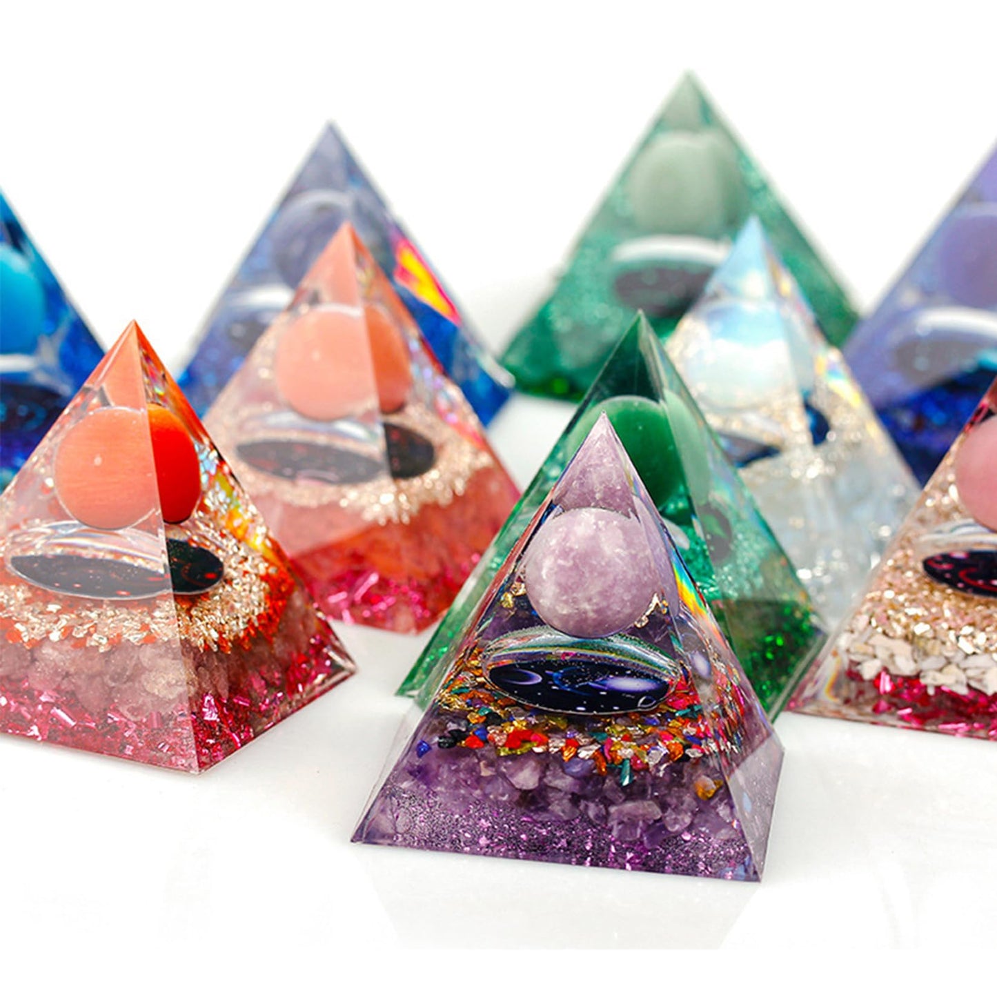 SEVNPRIME Unique Handmade Constellation Positive Energy Orgonite Pyramid Decoration Scorpio Cat's Eye Stone Crystal Pyramid Ornaments for Office/Living Room/Bedroom/Yoga(Scorpio)