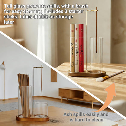 Crastilior Glass Incense Holder with ash Catcher Upside Down Incense Sticks Burner Holder 2 in 1 Incense Sticks Holder for Meditation Yoga Spa Room Decor(Brown)
