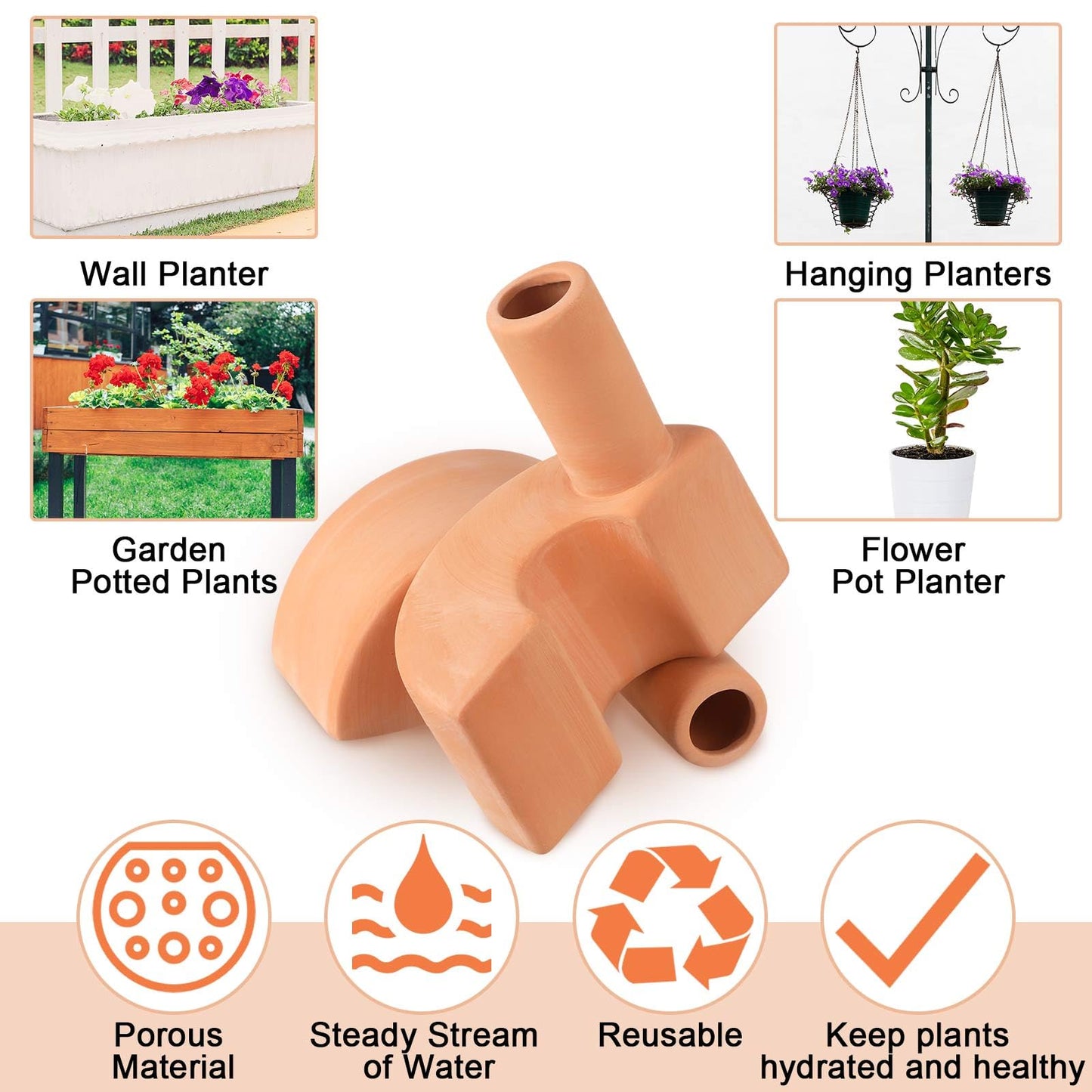 Blushtier 4 Pcs Terracotta Watering Spikes Large Capacity Tank Self Watering Planter Water Storage Reusable Automatic Terracotta Water Devices Self Irrigation System for Houseplants Garden Flowers