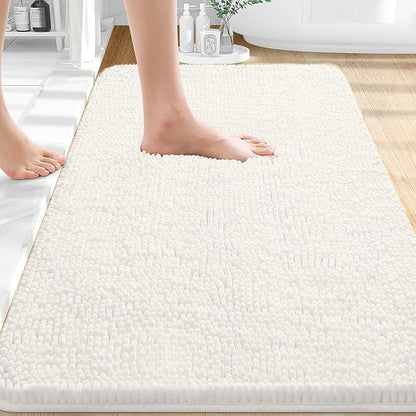 OLANLY Bathroom Rugs 36x24, Extra Soft Absorbent Chenille Bath Rugs, Rubber Backing Quick Dry, Machine Washable Bath Mats for Bathroom Floor, Tub and Shower, Home Decor Accessories, Ivory