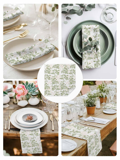 Sage Green Leaves Cloth Napkins Set of 6 - Washable Dinner Napkins Reusable Table Napkins for Home Party Weeding Dining Table Setting Decoration,Oversized 20"x20" Wildflower Herbs Floral Spring Summer