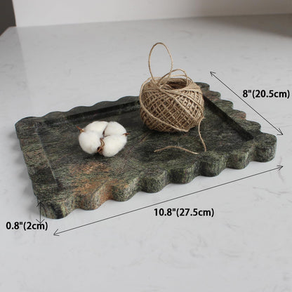 Natural Luxury Scalloped Marble Tray 10.8"x8", Rectangle Vanity Tray for Bathroom Kitchen Counter, Decorative Tray for Dresser Home Decor - Rainforest Green