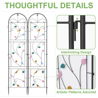 unho 2 Pack 84x19in Trellis for Climbing Plants Outdoor Iron Arch Decoration Garden Trellis with Black Metal Coating for Supporting Climbing Plants Outdoor, Roses, Vines, Flowers, and Vegetables