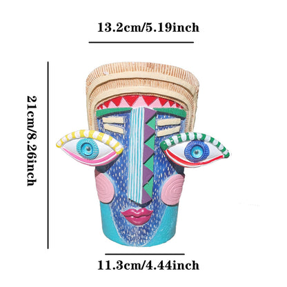 Bsearty Big Eye Face Planter, Tall Cartoon Abstract Resin Flower Pot, Colorful Funky Vase for Succulents (Blue, Large)