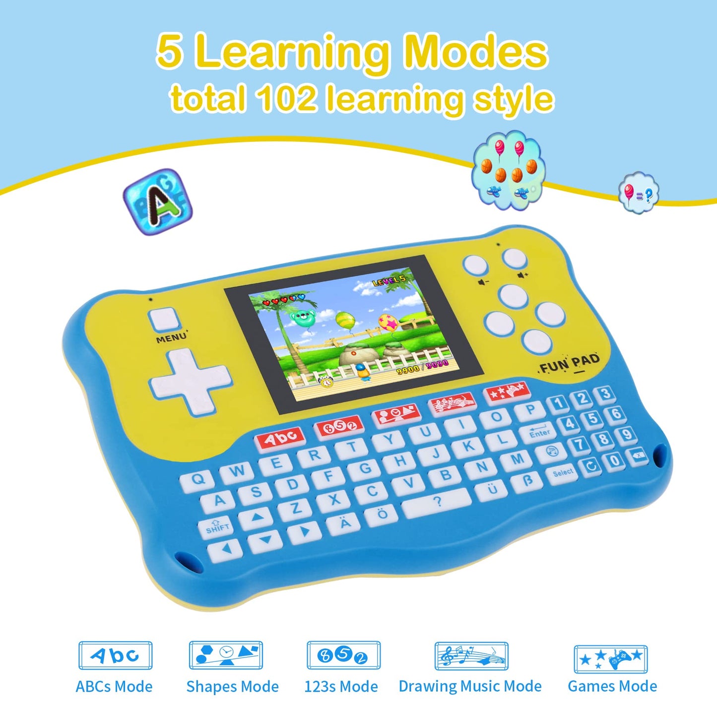 Kids Tablet/Baby Learning Pad with 102 Activities/Toddler Tablet with ABC/Words/Music/Math Interactive Educational Electronic Toys Gifts Handheld Game for Preschool Boys Girls Ages 3-12 (Blue-)