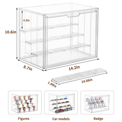 Display Case for Collectibles 4 Layer Updated Adjustable Acrylic Display Case with Magnetic Door Clear Stackable Display Box Hobby Display Cases for Figures, 2 Pack