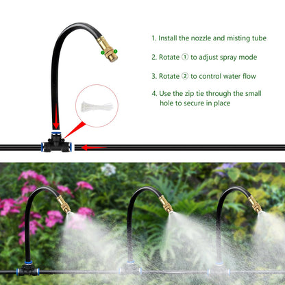HEKIWAY 80FT Drip Irrigation System for Garden – Automatic Watering Kit with Solid Brass Metal Connectors, 360° Bendable Tubing &22 Adjustable Nozzles for Greenhouse, Lawn, Yard & Plants