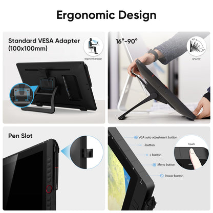 Drawing Tablet with Screen XPPen Artist 22R pro Computer Graphics Tablet 120% sRGB with Battery-Free Stylus Full-Laminated Technology, 21.5 inch Pen Display with 20 Shortcut Keys & 2 Red Dial(Black)