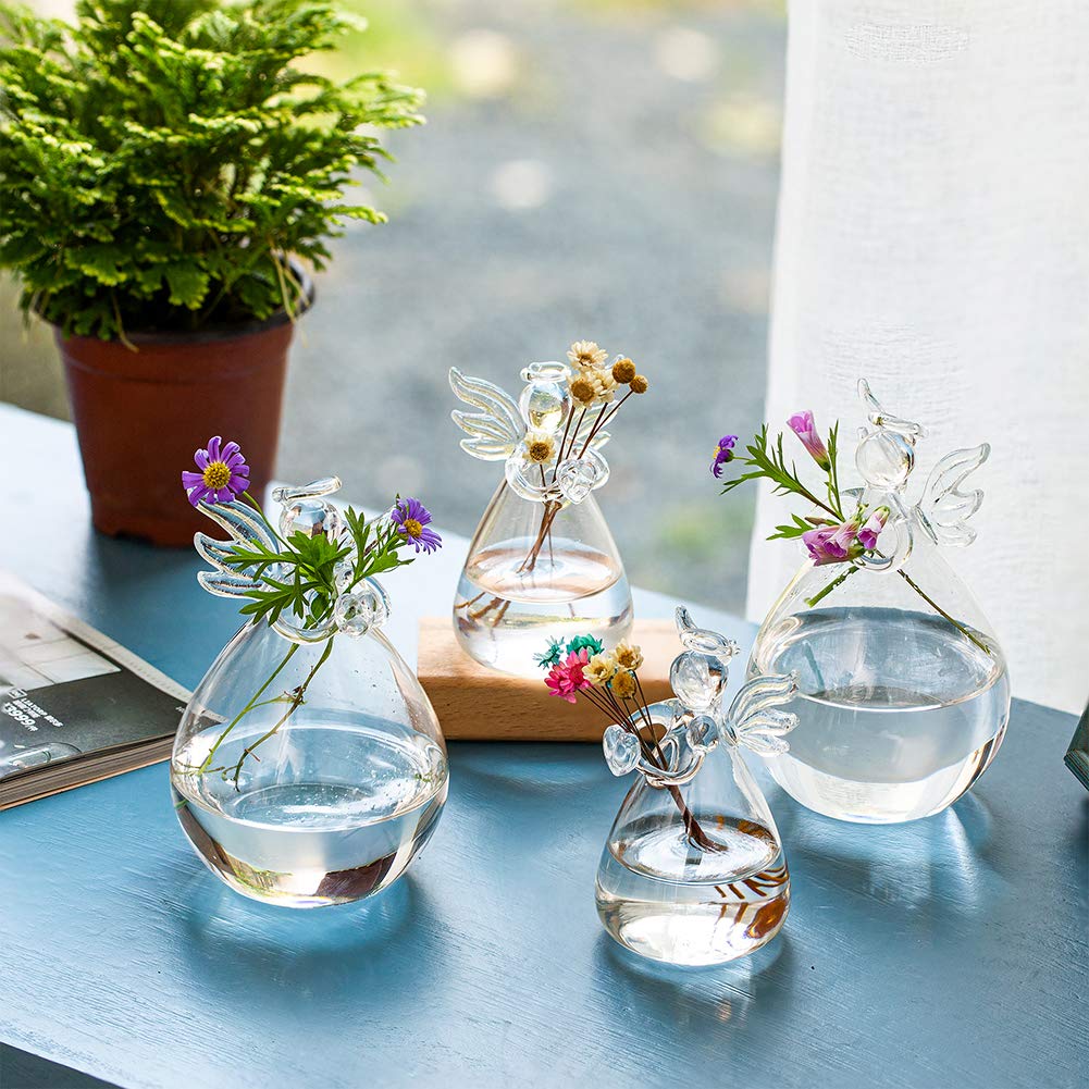 Sziqiqi Clear Glass Guardian Angel Vases Bulk for Hanging Vases for Buds Cuttings Greenery Hydroponic Plant Containers Room Ornaments Bautizo Decorations 3.5inch/12Pcs