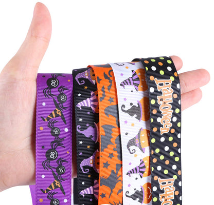30yards Halloween Grosgrain Ribbon Wired Fabric Ribbon Bats Spiders Web Printed 1 Inch Grosgrain Ribbons Crafts Gift Wrapping Holiday Ribbons for DIY Bows Wreath Crafts