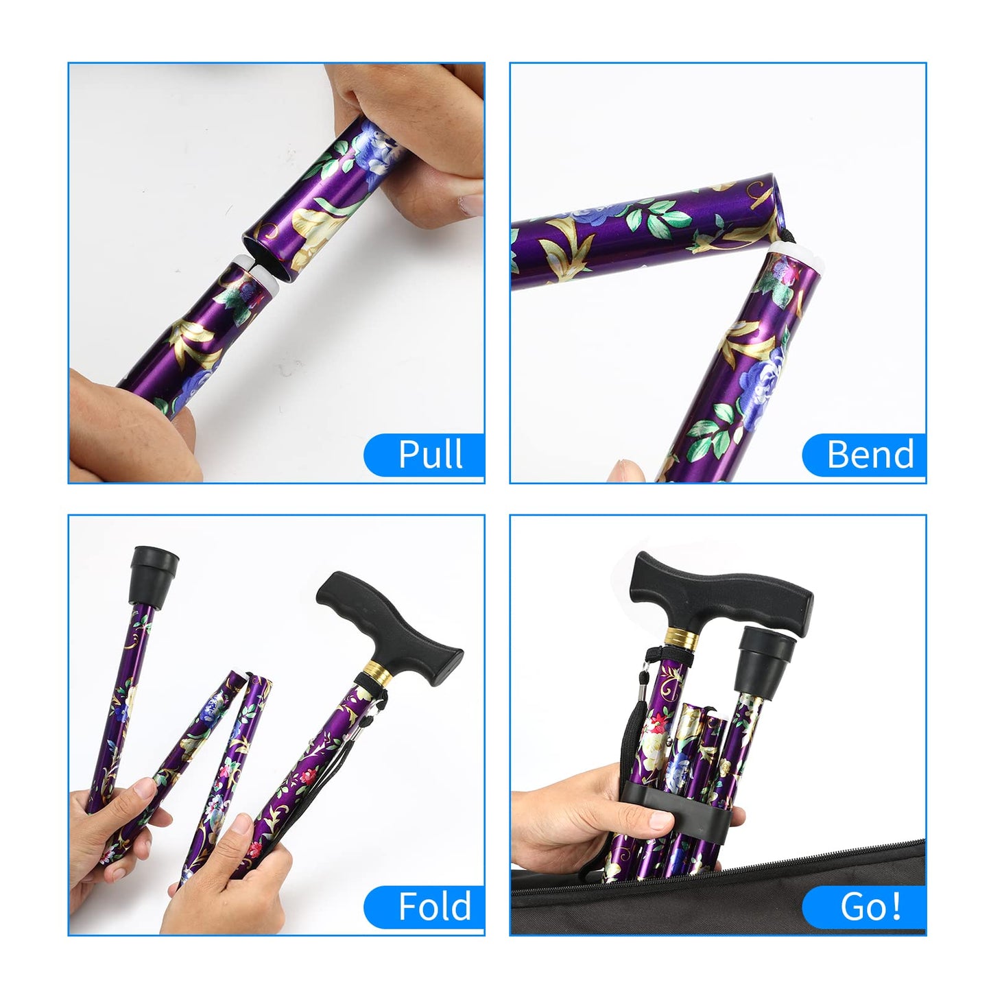 Walking Cane LIXIANG Cane for Man/Woman | Mobility & Daily Living Aids | 5-Level Height Adjustable Walking Stick | Comfortable Plastic T-Handle Purple Printing