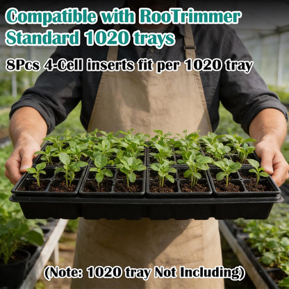 RooTrimmer 5 Pack 1020 Trays and 40 Pack Reusable 4-Cell Seed Starter Tray for Seedlings