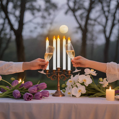 wemarry 10" Flameless Taper Candles with Remote, Electric Led Candlesticks, Plastic Tall Taper Candles Battery Operated with Flickering Flame for Halloween Christmas Wedding Home Décor (White, 6 Pack)