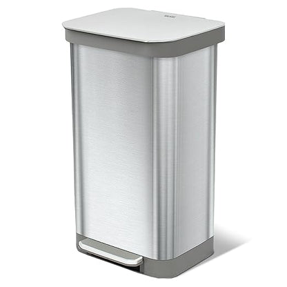 Glad 20 Gallon All Brushed Stainless Steel Trash Can with Clorox Odor Protection | Large Metal Kitchen Garbage Bin with Soft Close Lid, Garbage Bag Rings, Step On Foot Pedal and Waste Bag Roll Holder