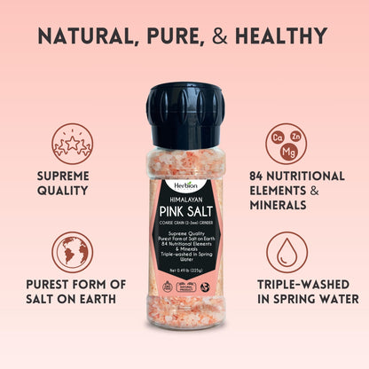 Herbion Naturals Premium Himalayan Cooking Essentials – Pink Salt 5 lbs & Salt Grinder Bottle | Mineral-Rich Seasoning, Pantry Staple & Fresh-Grind Flavor | 2-Piece Bundle