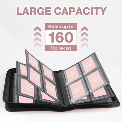 Toploader Binder, Holds 160 Toploaders, 100 Toploaders INCLUDED, 4-Pocket PU Cover Top Loader Binder for 3" x 4" Rigid Toploader, Ringless Double-Sided Toploader Card Binder for TCG, Sport Cards