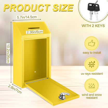 Metal Donation Cash Box Collection Safe Suggestion Box with Lock Wall Mounted Mailbox Delivery Ballot Container for Home Office Outdoor Door