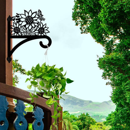 Peacoblue Iron Plant Hangers Hooks for Outdoor Indoor Hanging Plants Flower Fern Pots Lantern Bird Feeder Wind Chimes, 12"x15" Weather Resistant Metal Wall Holder for Porch Garden Farmhouse(Sunflower)