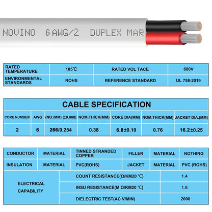 6 Gauge Marine Wire Duplex Marine Grade Wire,6 AWG 15ft Tinned Copper Boat Electrical Cable for Boat/Automotive/RV/Camper Outdoor Use