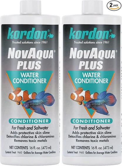 Kordon NOVAQUA Plus - Freshwater & Saltwater Aquarium Water Conditioner – Instantly Detoxifies Chlorine, Chloramines, & Heavy Metals, Replaces Fish Slime Coat, Reduces Fish Stress, 16 Ounces