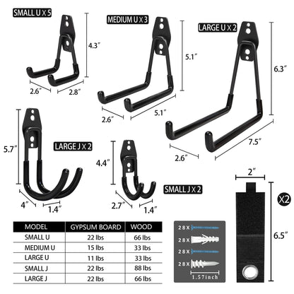 KOFANI Steel Garage Storage Hooks - 16 Pack Anti-Slip Coating, Heavy Duty Wall Mount Hooks for Hanging Bike, Ladder, Garden Tools