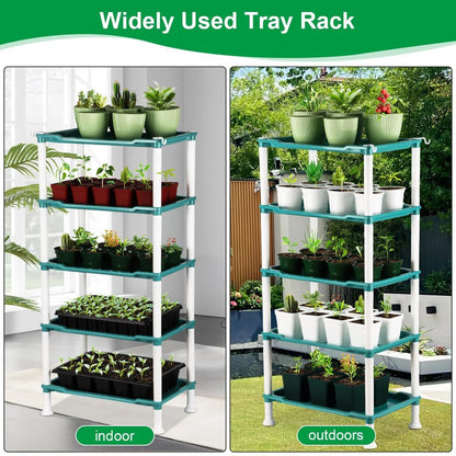 RooTrimmer 5-Tier Seed Starter Tray, Plant Stand Designed for Cell Trays and Small Pots for Gardening Indoor Outdoor Growing (Blue)