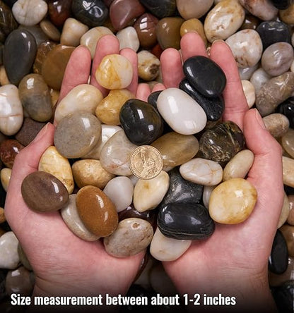 NUPICK 10 Pound River Rocks, 0.8-1.3 Inches Polished Pebbles for Plants, Fish Tank, Clear Vase and More, Natural Mixed Color Stones