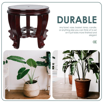 DOITOOL Large Plant Stool Wood Planter Stand Round Wooden Fish Tank Stand Oriental Style Indoor Plant Stand Wooden Display Base