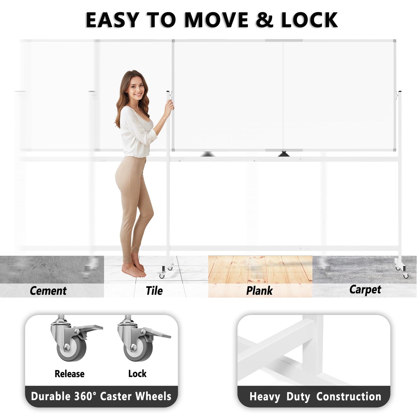 Large Rolling Whiteboard on Wheels, 72" x 36" Double-Sided Mobile White Board with Stand, 6' x 3' Portable Standing Magnetic Dry Erase Board Easel for Home Office Classroom School, Silver