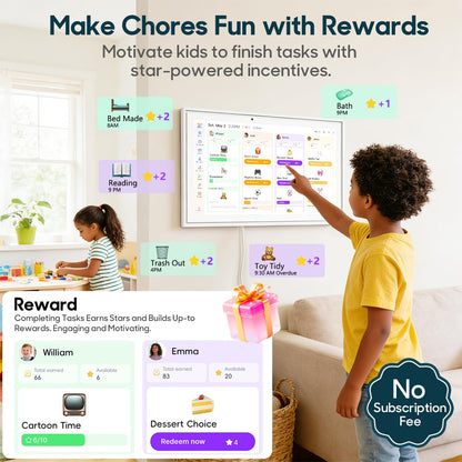 Beinhome 15.6" Smart Digital Calendar No Subscription, Touch Screen Electronic Wall Planner with Interactive Kids Chores Chart & Rewards, Photo Display, Full HD Family Schedule Organizer