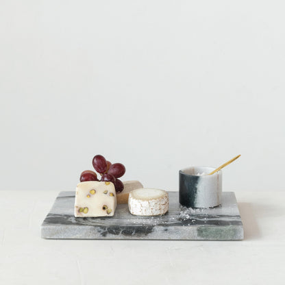 Creative Co-Op Marble Salt Cellar with Brass Spoon, Black