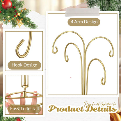 Otoolling 4 Arms Ornament Display Stand Holder 12 Inch Christmas Hanger Hook Dog Cat Glass Ball Bauble for Christmas Wedding Home Office Decoration (Gold)