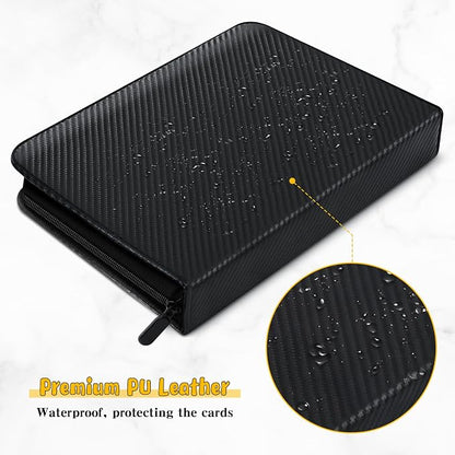 Jumbo Card Binder for PKM– WITHYU PU Leather Ringless Card Collection Binder with 60 Pockets, 5.7'' x 7.9''Card Holders Storage Album for Game Card (Carbon Black)
