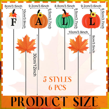Anglechic 6 Pcs 12'' Fall Outdoor Decor Garden Stakes Fall Pumpkin Scarecrow Maple Leaves Metal Yard Sign Yard Stakes Outdoor Autumn Thanksgiving Decorations for Planter Lawn Patio Walkway Porch