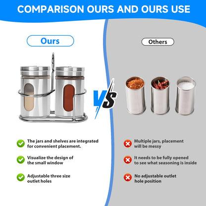 Glass Salt and Pepper Shaker Set with Seasoning Rack, Spice Rack, Adjustable Pour Hole Stainless Steel Lid, 2.8 oz, Spice Dispenser for Salt, Pepper, Spice Preservation (silver)