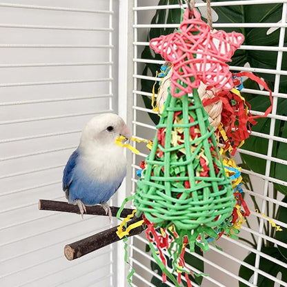 Foraging Toys with Extra Shredded Paper, Parakeet Chewing Hanging Toy, Bird Cage Accessories for Conure Cockatiel Budgies Lovebird Parrotlet
