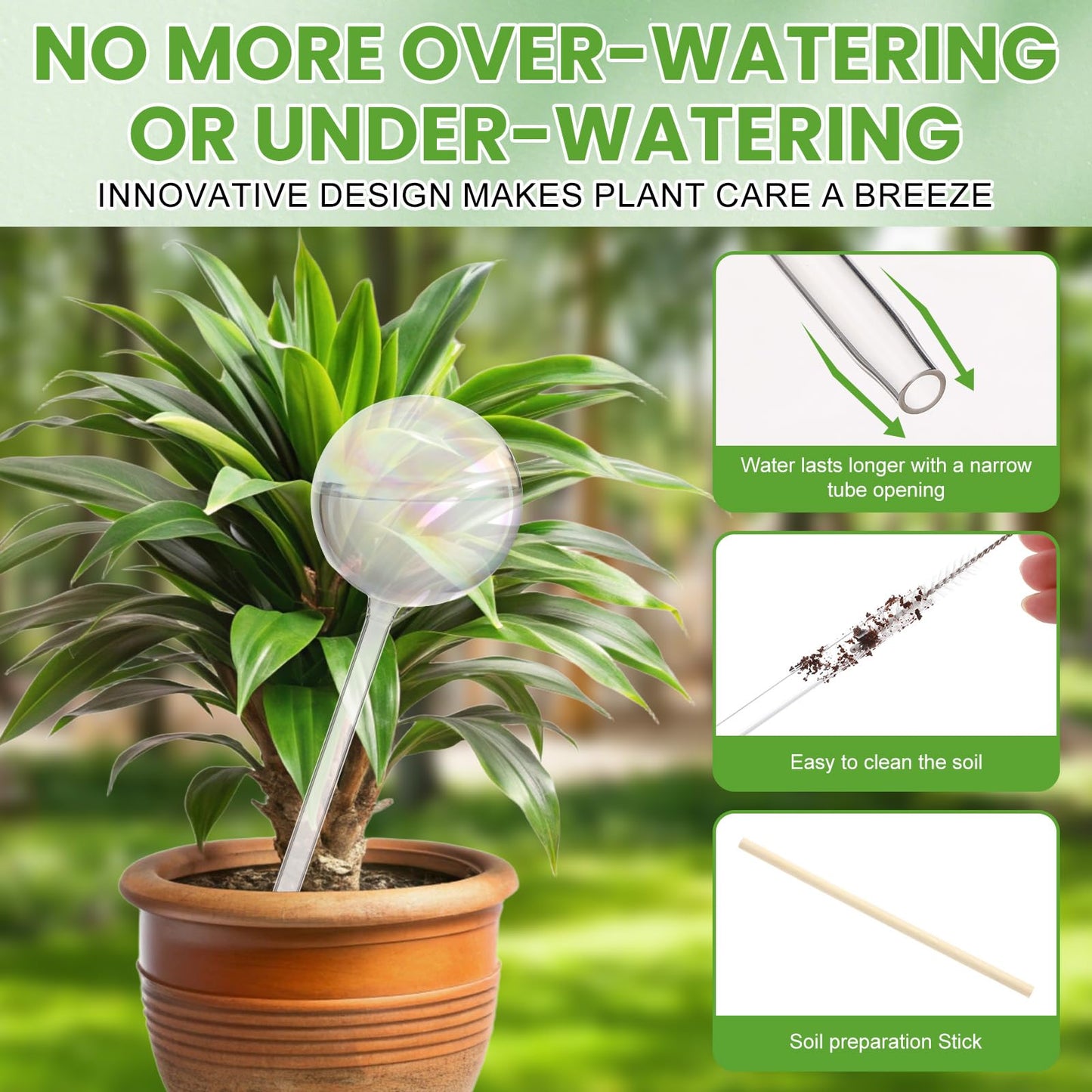 Ferrochef 6 Pcs Iridescent Self Watering Globes Glass Rainbow Plant Self Watering Globes Planter Insert Large Automatic Plant Waterer Bulbs for Planter Indoor Outdoor Garden, 16oz, 13oz, 10oz