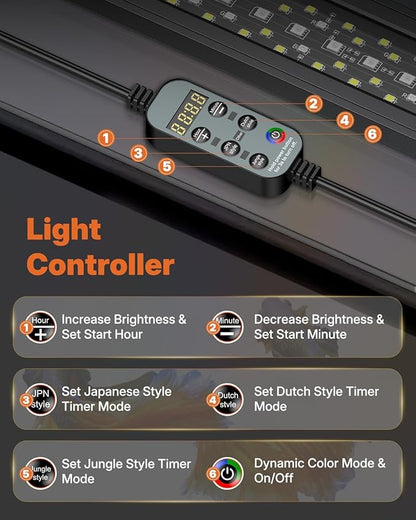 Pawfly Aquarium Light for Plants, 19 W Bluetooth Fish Tank Light, Full Spectrum Aquarium Lights for 18"-24" Fish Tanks, Extendable 24/7 LED Lights with Timer Modes & Adjustable Brightness