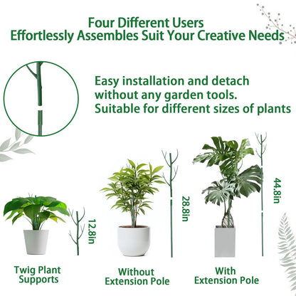6 Pack Plant Support Plant Stakes for Indoor and Outdoor Plants, 44.8” Plant Sticks with Plant Clips Twist Tiers and Plant Tiers for House Potted Plants, Monstera Plant Support for Climbing Plants