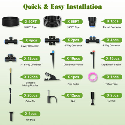Drip Irrigation Kit for Garden, Automatic Watering System with Quick Connect Fittings, Adjustable Spray Nozzles, Water Saving Irrigation System for Yard, Greenhouse, Lawn & Potted Plants (106FT)