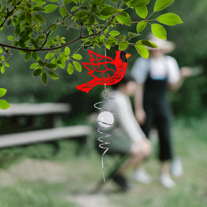 Topadorn Cardinal Wind Spinner with Crystal Glass Ball, 18" Metal Hanging Bird Spinner for Garden, Patio, Porch & Memorial Outdoor Decor