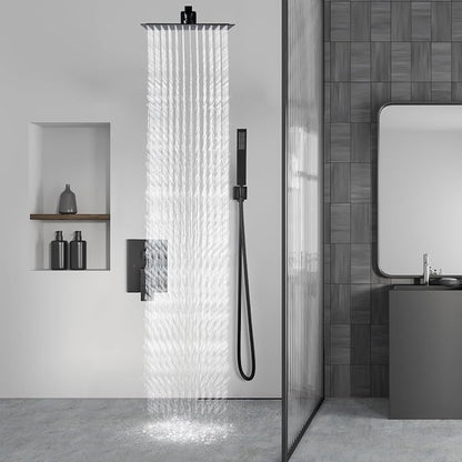 Aolemi Shower Faucet Set Rain Shower System with Handheld Spray Bathroom Shower Combo Rough-in Valve and Shower Trim Kit Included Matte Black 8 Inch Wall Mount Shower Head